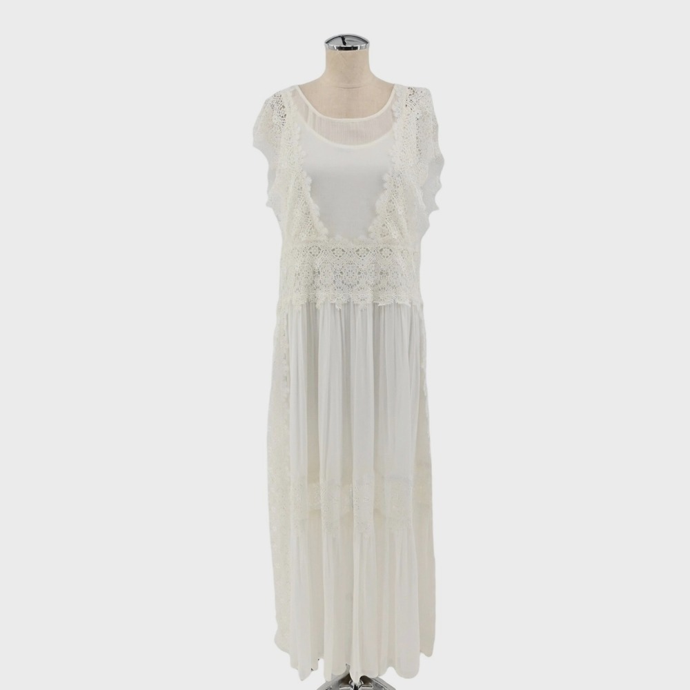 Sundance Boho Lace Maxi Dress Womens Size 10 White Cottagecore Romantic Hippie